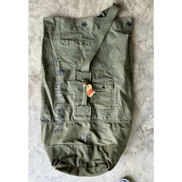 Vintage US military army duffle bag canvas top load stenciled name - Picture 1 of 8